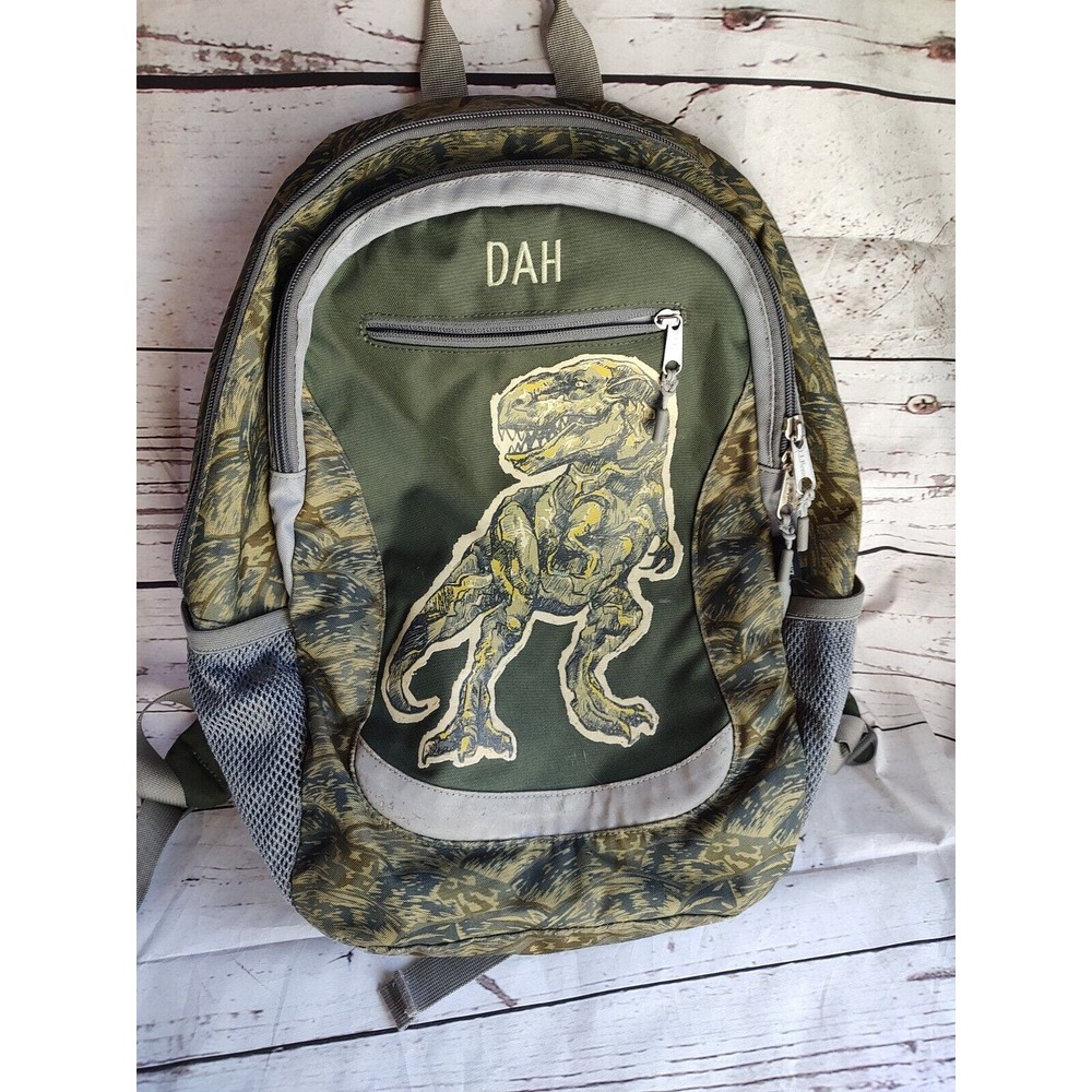 L.L. Bean T-rex Kids School Backpack Green Water Bottle Pockets